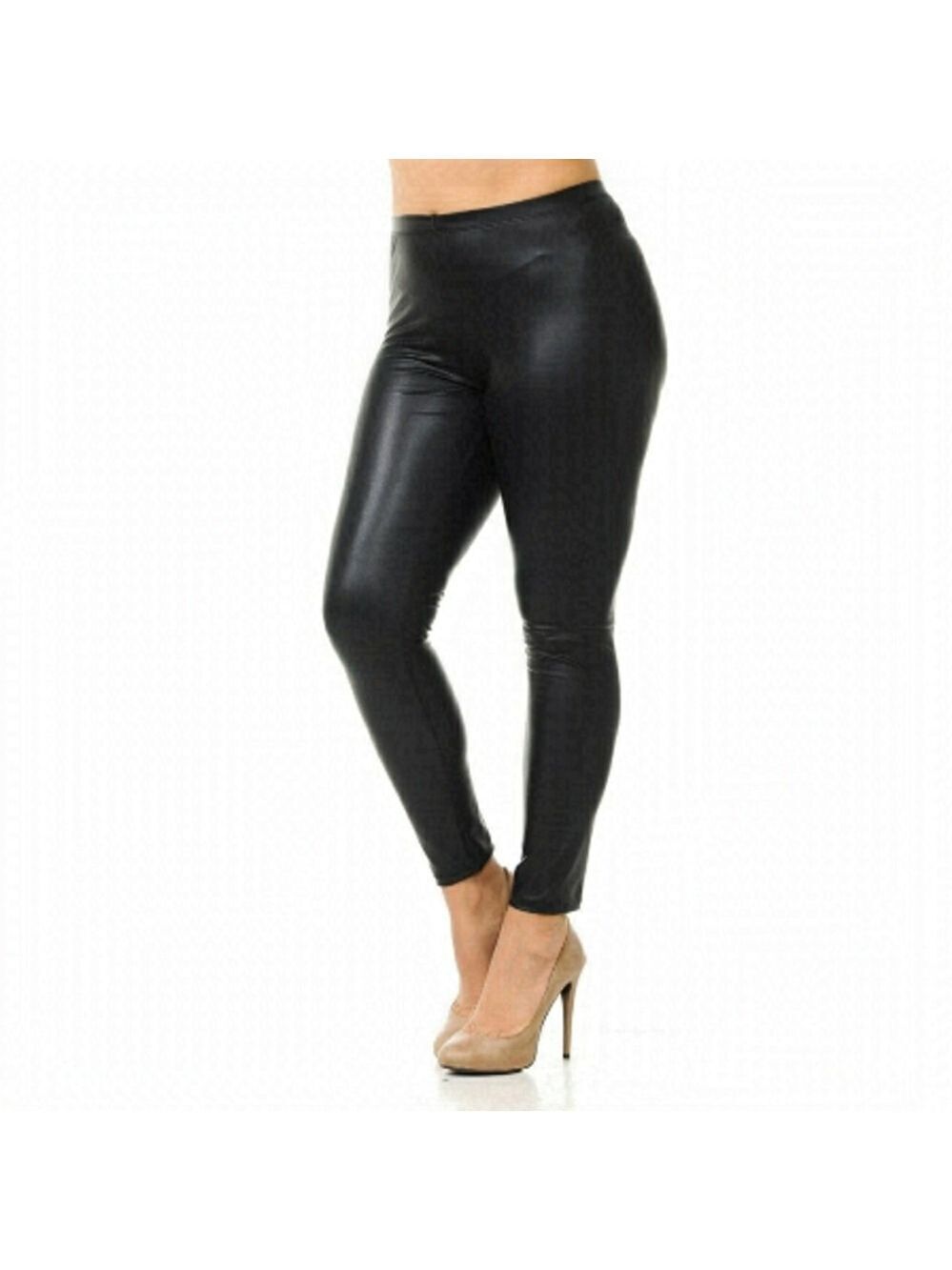 TRÏBE Matte Black Faux Leather full length Leggings Size XXXL NWT